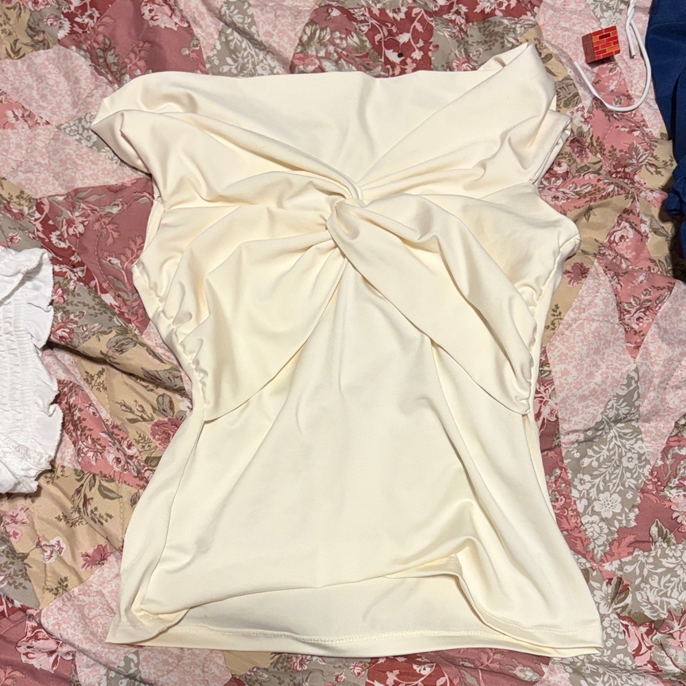 Sleeveless Twist-Front Cream Camisole